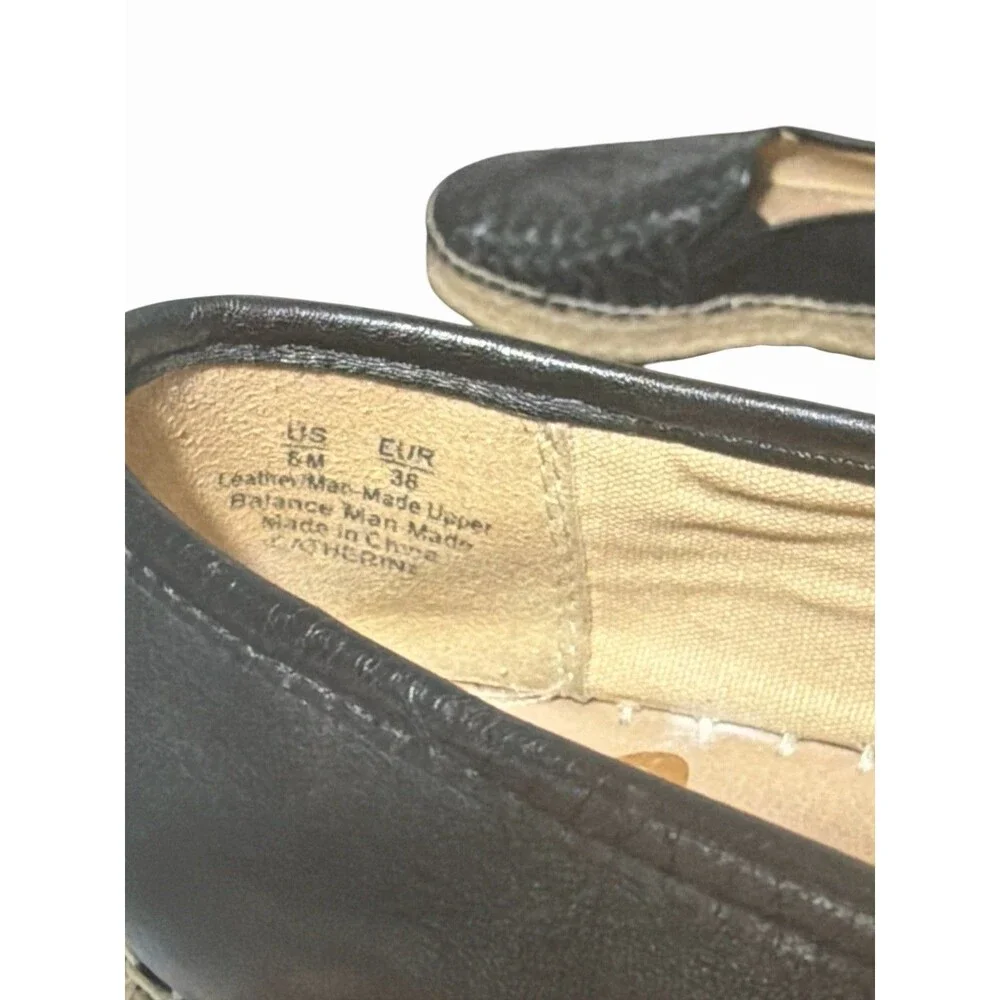 Sam Edelman Espadrilles Flats‎ 8 M Black Woven Leather Slip On Platform Shoes